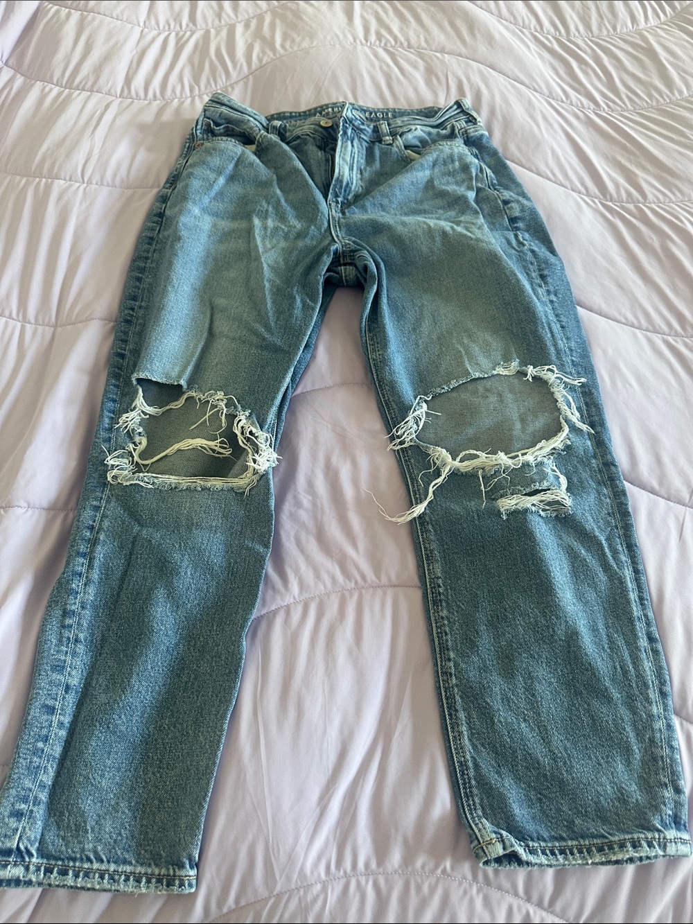 American Eagle Outfitters Light Blue Distressed Straight Mom Jeans